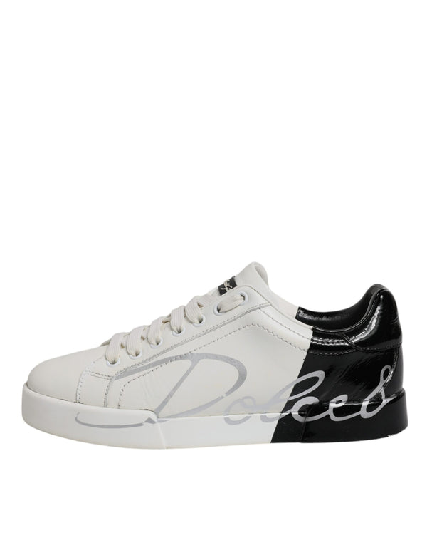 Dolce & Gabbana White Black Logo Portofino Men Sneaker Shoes