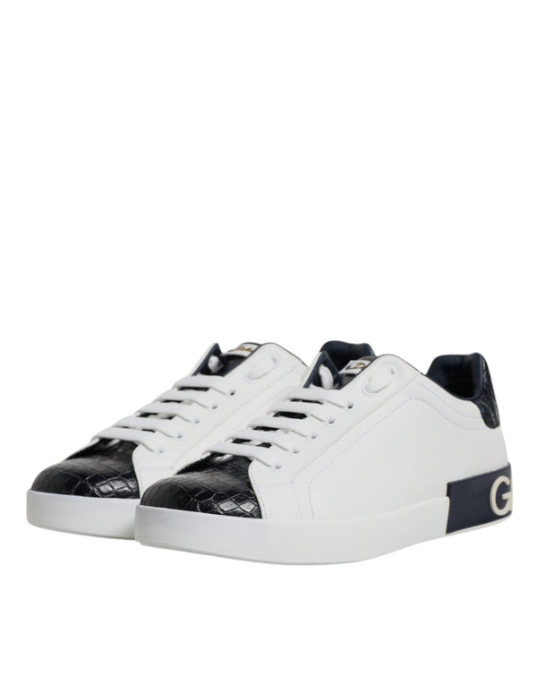 Dolce & Gabbana White Black Leather Portofino Sneaker Shoes