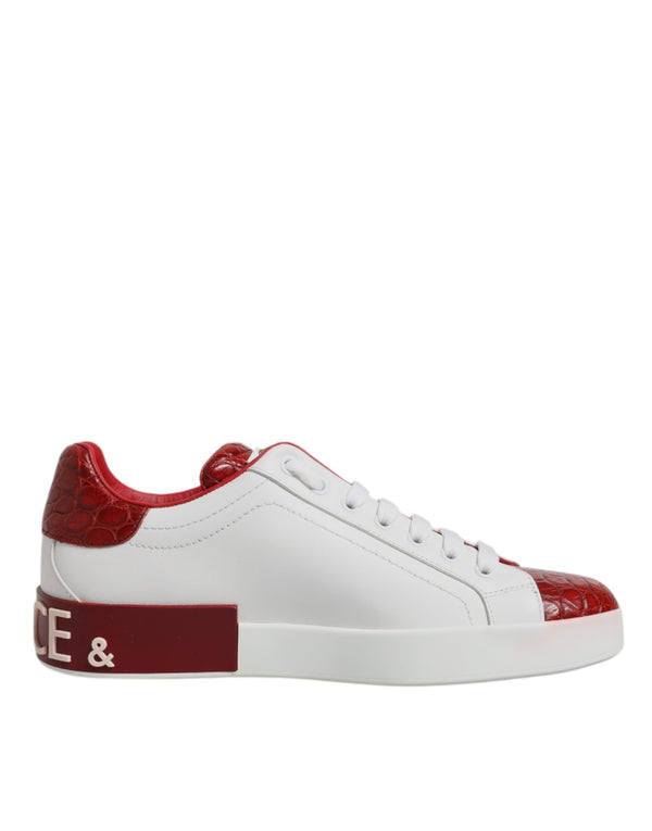 Dolce & Gabbana White Red Leather Portofino Men Sneaker Shoes