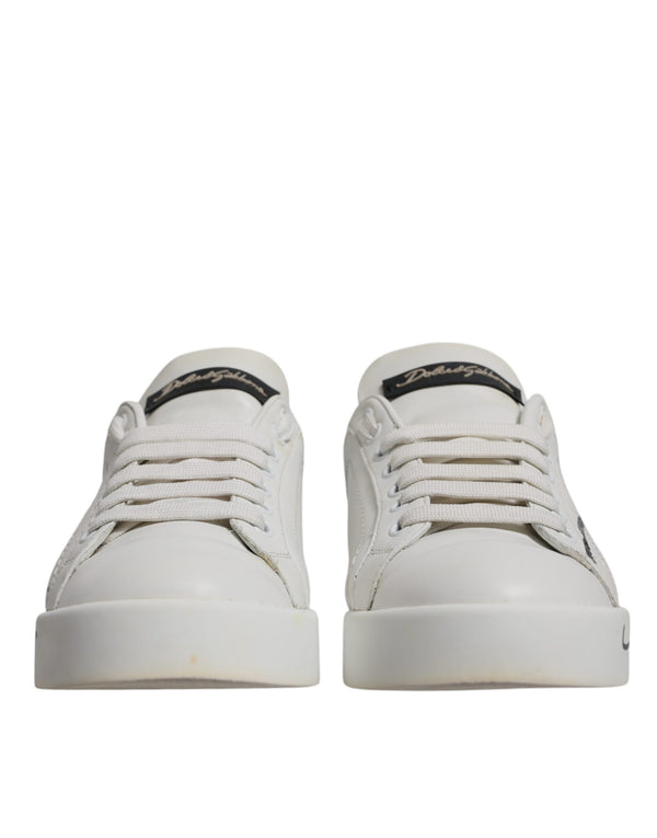 Dolce & Gabbana White Blue Logo Portofino Sneakers Shoes