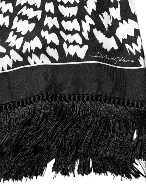 Dolce & Gabbana Black White Patterned Fringes Shawl Scarf