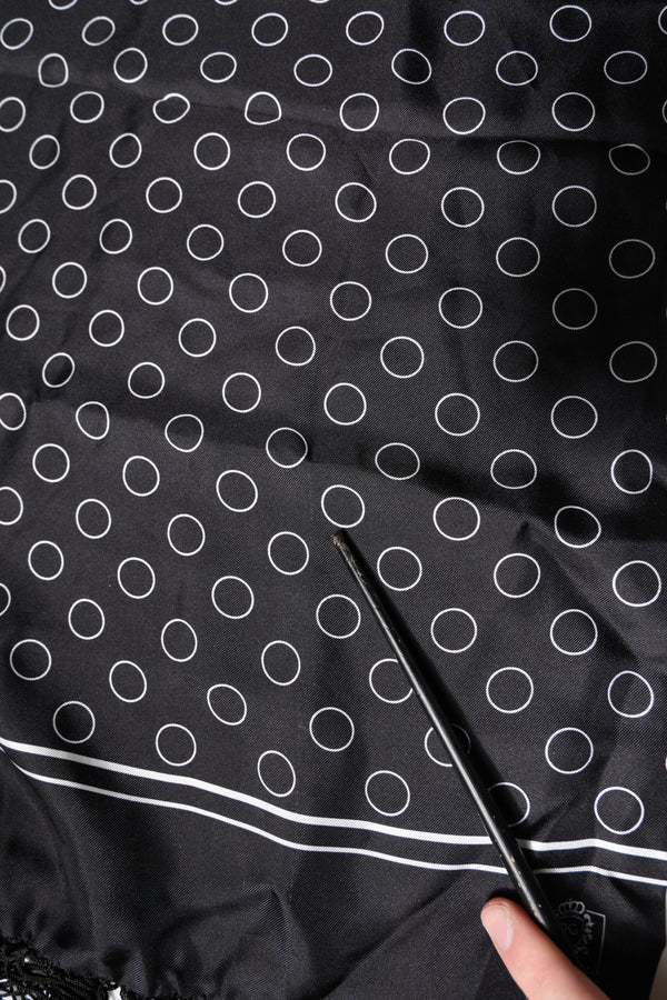Dolce & Gabbana Black Circles Silk Fringes Shawl Wrap Scarf