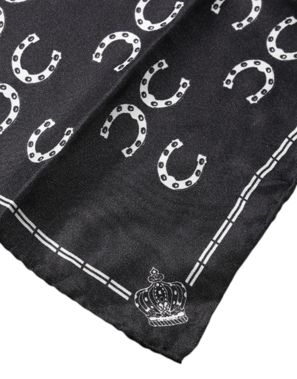 Dolce & Gabbana Black Horseshoe Silk Square Handkerchief Scarf