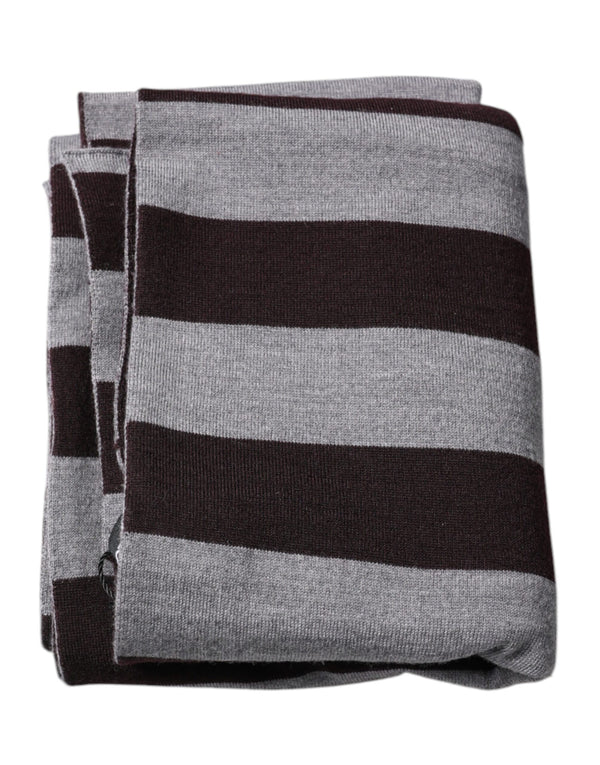 Dolce & Gabbana Black Gray Stripes Wool Neck Wrap Scarf