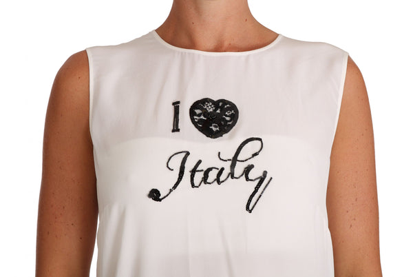 Dolce &amp; Gabbana White Silk I LOVE ITALY Cami T-paita