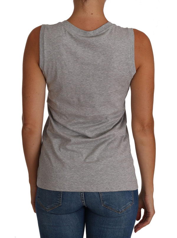 Dolce &amp; Gabbana Harmaa ja valkoinen Cami Tank Grey LOVE Cotton Top