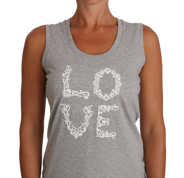 Dolce &amp; Gabbana Harmaa ja valkoinen Cami Tank Grey LOVE Cotton Top