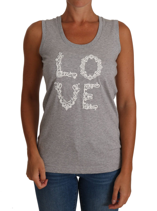 Dolce &amp; Gabbana Harmaa ja valkoinen Cami Tank Grey LOVE Cotton Top