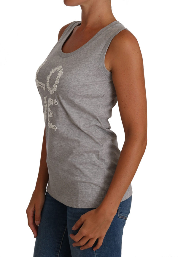 Dolce &amp; Gabbana Harmaa ja valkoinen Cami Tank Grey LOVE Cotton Top