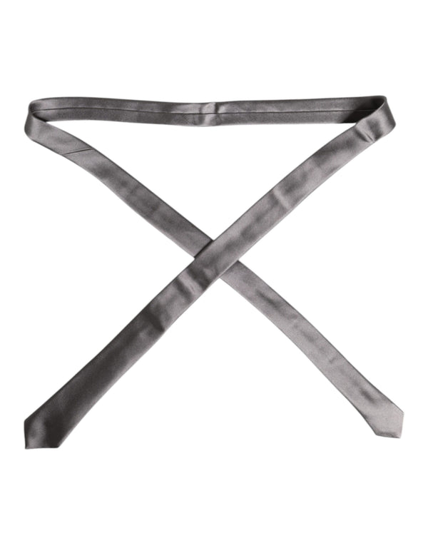 Dolce & Gabbana Metallic Silver Silk Adjustable Necktie Tie