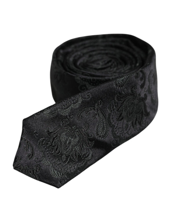 Dolce & Gabbana Dark Green Floral Silk Adjustable Necktie Tie