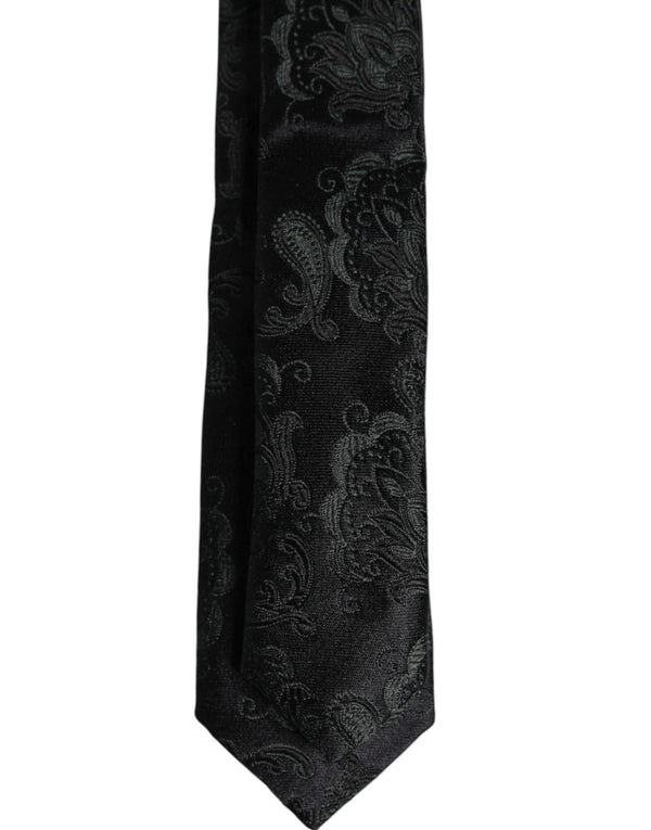 Dolce & Gabbana Dark Green Floral Silk Adjustable Necktie Tie