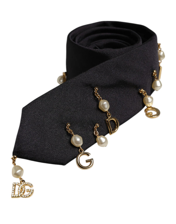 Dolce & Gabbana Black Logo Embellished Adjustable Necktie Tie