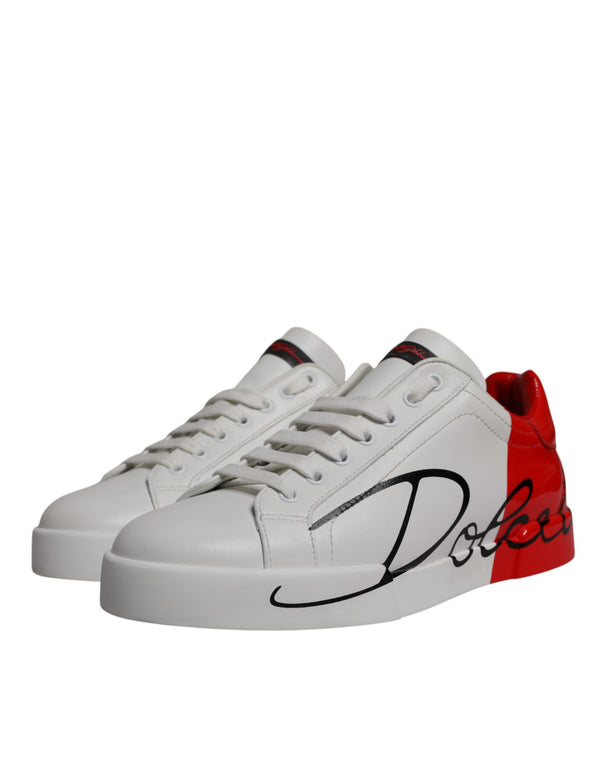 Dolce & Gabbana White Red Leather Logo Low Top Sneakers Shoes