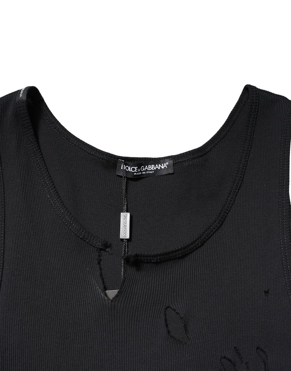 Dolce & Gabbana Black Cotton Rip Style Sleeveless Men Tank T-shirt
