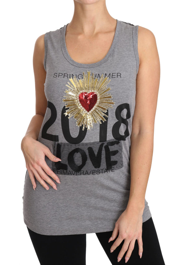 Dolce & Gabbana Sequined Heart Tank Top in Gray