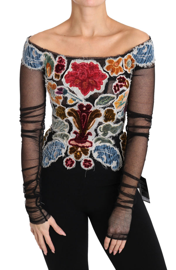 Dolce & Gabbana Elegant Floral Applique Long Sleeve Top