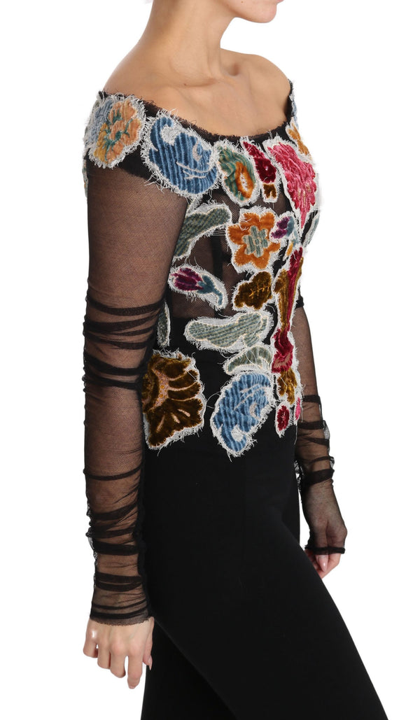 Dolce & Gabbana Elegant Floral Applique Long Sleeve Top