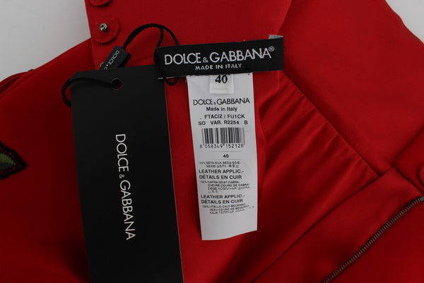 Dolce &amp; Gabbana Red Silk Crystal Roses shortsit 