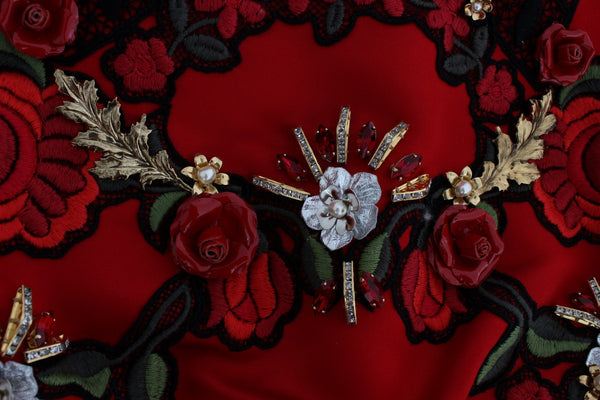 Dolce &amp; Gabbana Red Silk Crystal Roses shortsit 