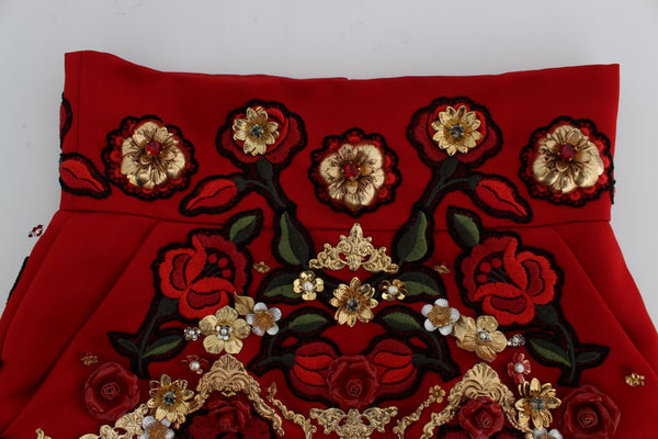 Dolce &amp; Gabbana Red Silk Crystal Roses shortsit 