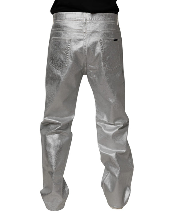 Dolce & Gabbana Metallic Silver Cotton Straight Denim Jeans