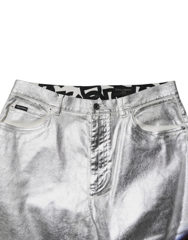 Dolce & Gabbana Metallic Silver Cotton Straight Denim Jeans