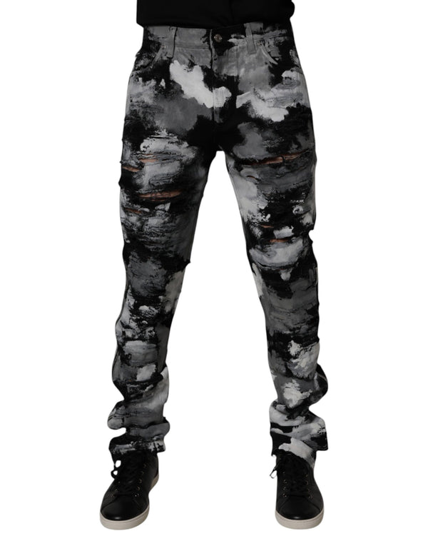 Dolce & Gabbana Multicolor Camouflage Tattered Skinny Denim Jeans