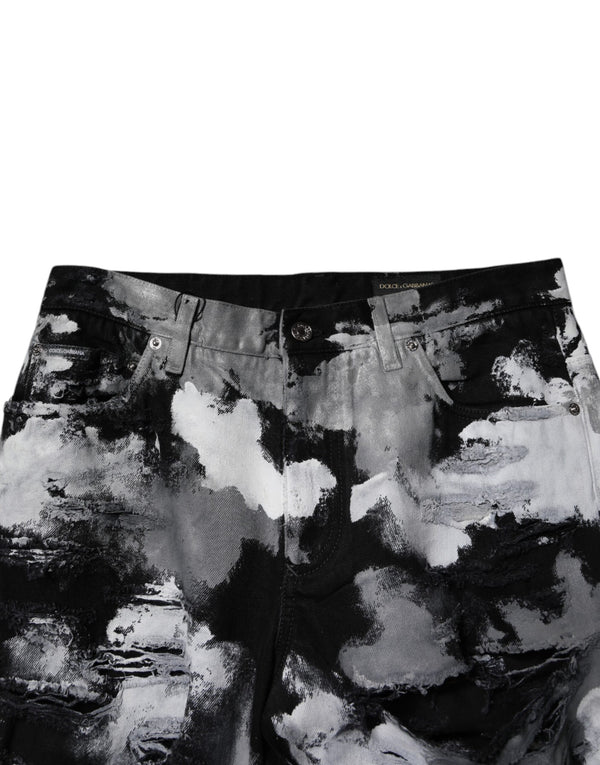 Dolce & Gabbana Multicolor Camouflage Tattered Skinny Denim Jeans