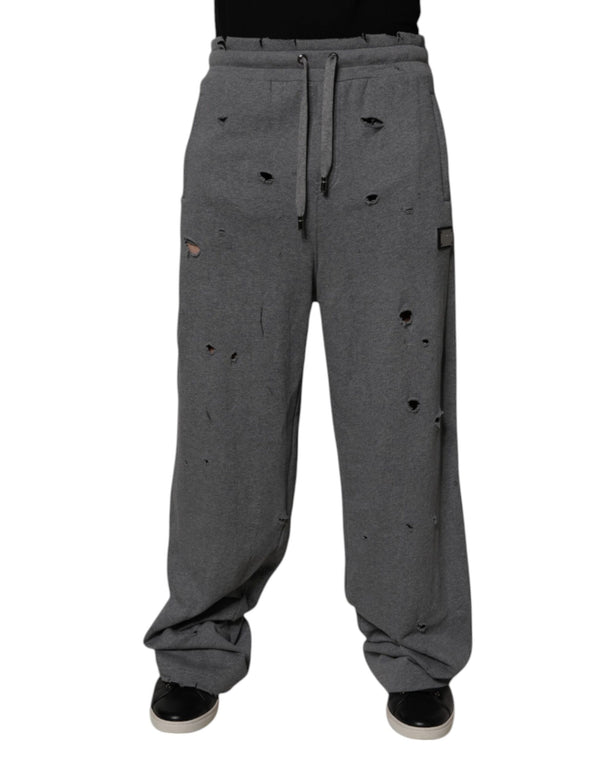 Dolce & Gabbana Gray Cotton RipStyle Straight Sweatpants Pants