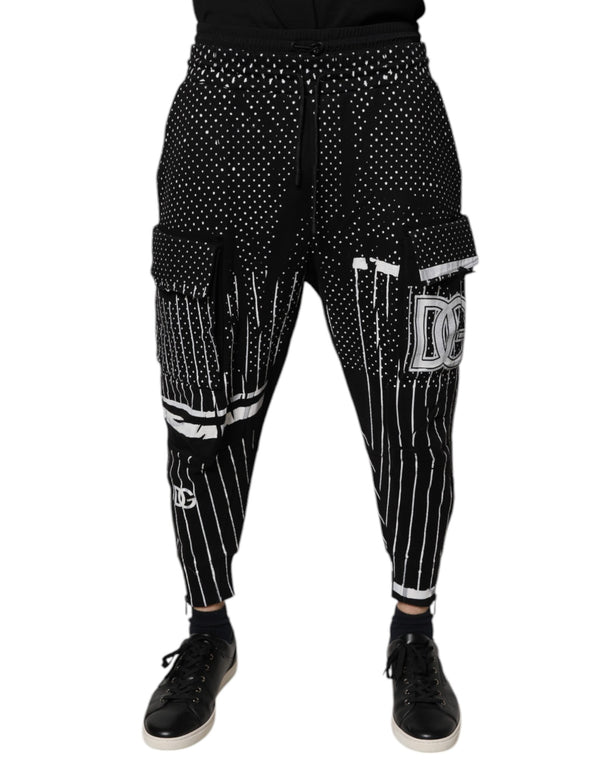 Dolce & Gabbana Black Polka Dot Stripes Cargo Jogger Sweatpants Pants
