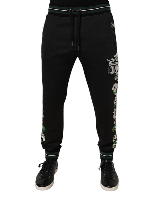 Dolce & Gabbana Black Floral King Men Jogger Sweatpants Pants