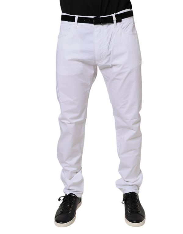 Dolce & Gabbana White Cotton Stretch Skinny Dress Formal Pants