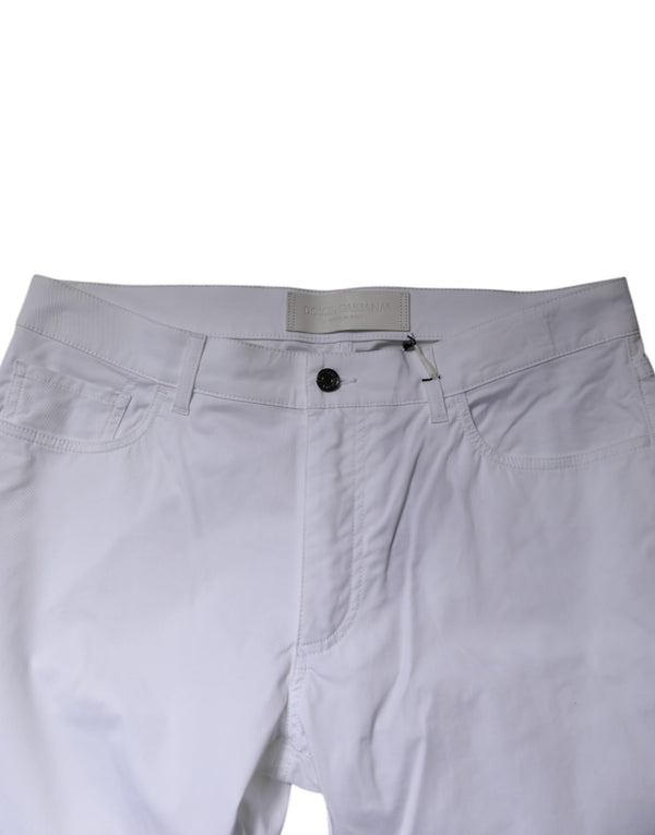 Dolce & Gabbana White Cotton Stretch Skinny Dress Formal Pants