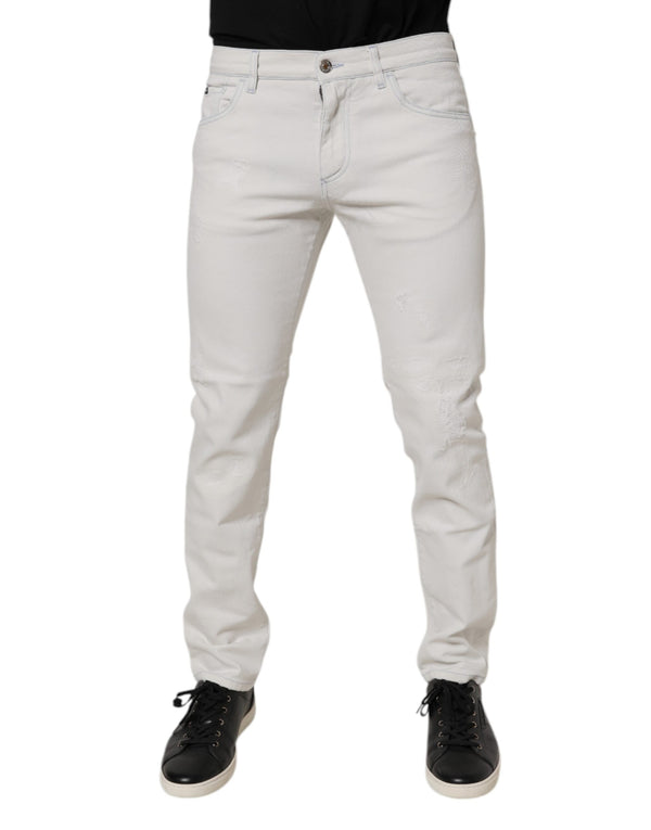 Dolce & Gabbana White Cotton Stretch Skinny Slim Denim Jeans