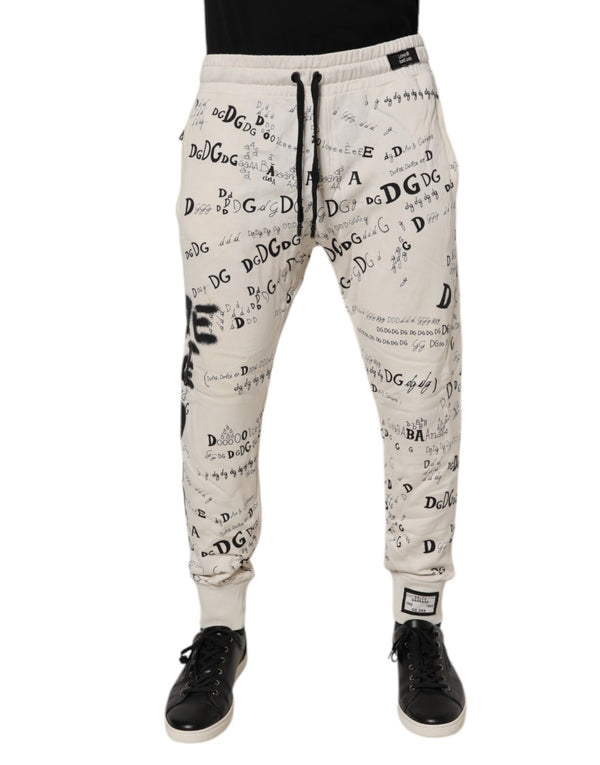 Dolce & Gabbana White Logo Print Men Skinny Sweatpants Pants