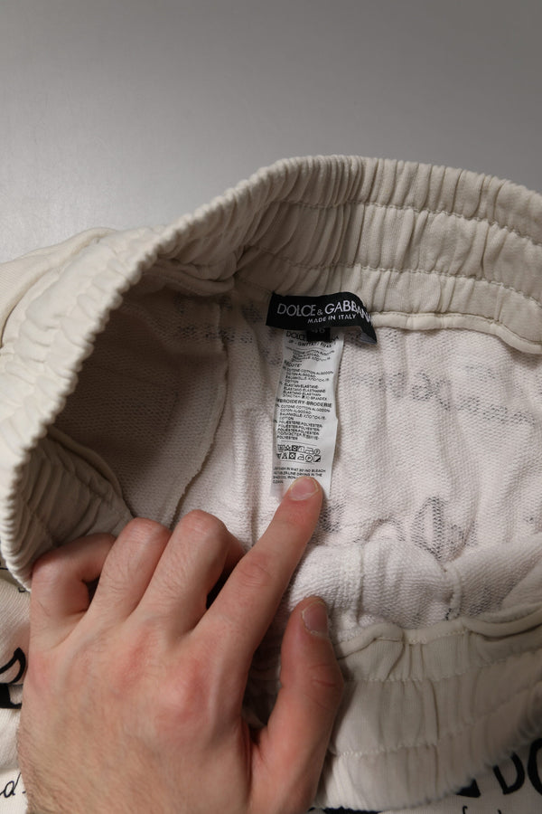 Dolce & Gabbana White Logo Print Men Skinny Sweatpants Pants