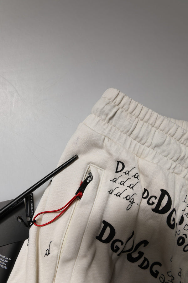 Dolce & Gabbana White Logo Print Men Skinny Sweatpants Pants