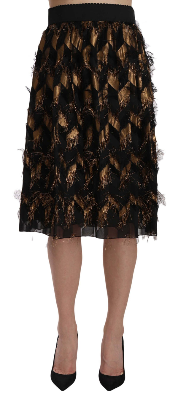 Dolce &amp; Gabbana Black Gold Fringe Metallic Pencil A-linjainen hame