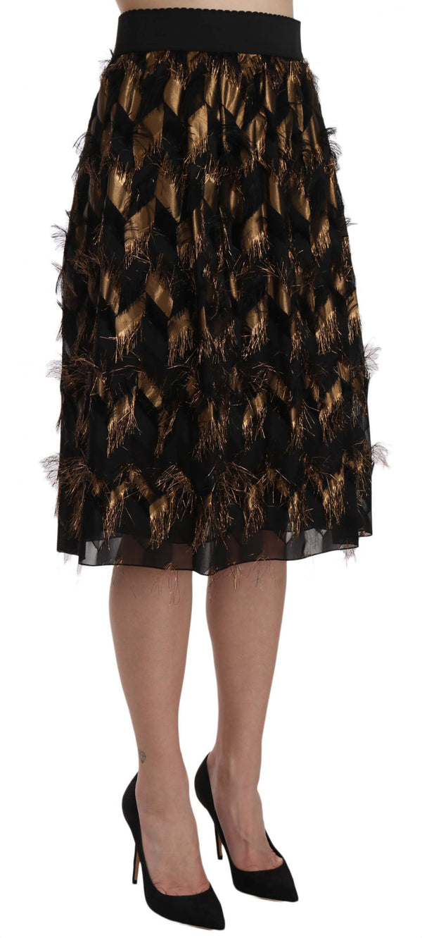 Dolce &amp; Gabbana Black Gold Fringe Metallic Pencil A-linjainen hame