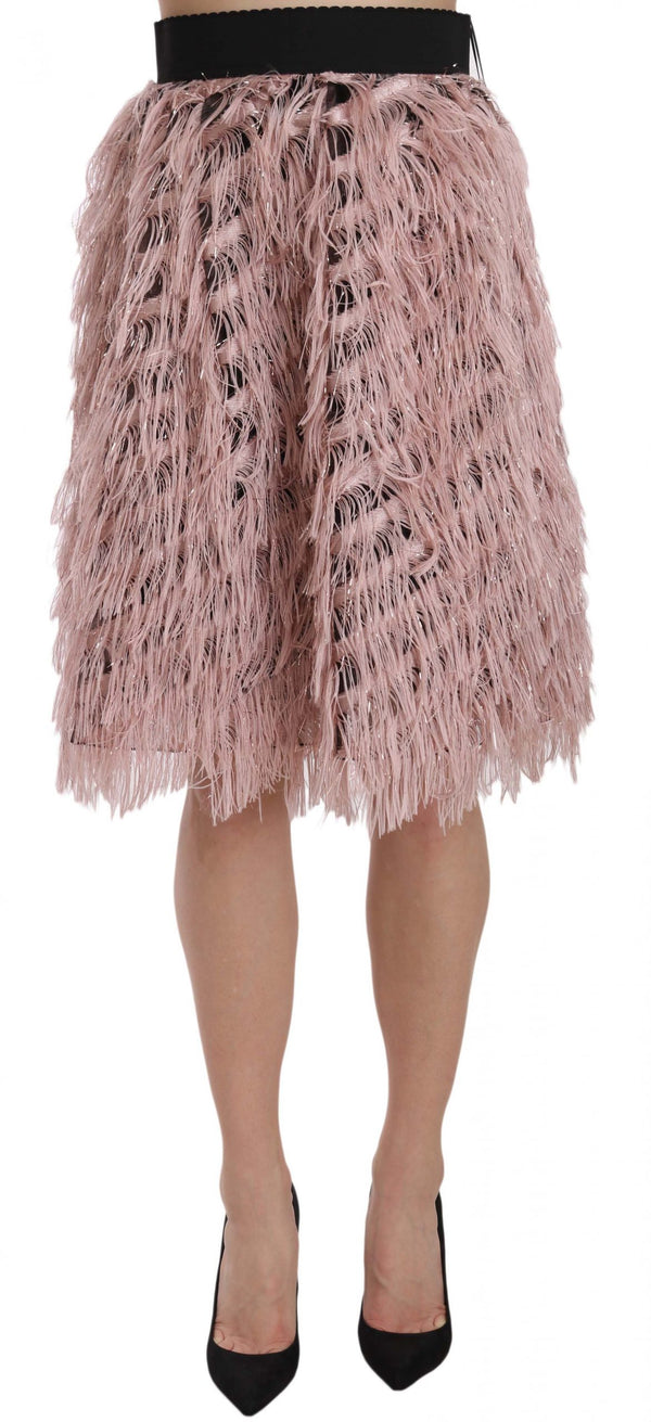 Dolce &amp; Gabbana Pink Gold Fringe Metallic Pencil A-linjainen hame