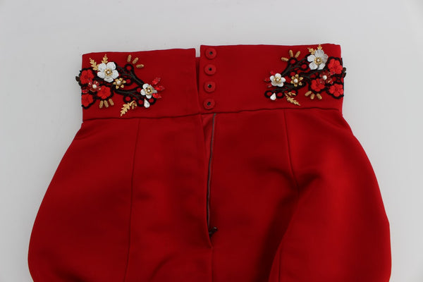 Dolce &amp; Gabbana Red Silk Crystal Roses shortsit 