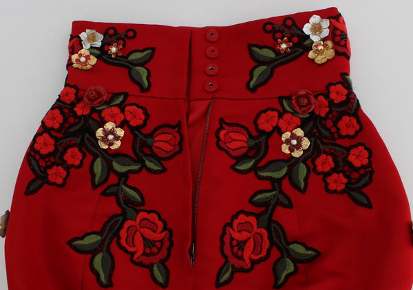 Dolce &amp; Gabbana Red Silk Roses Sicily Shortsit 