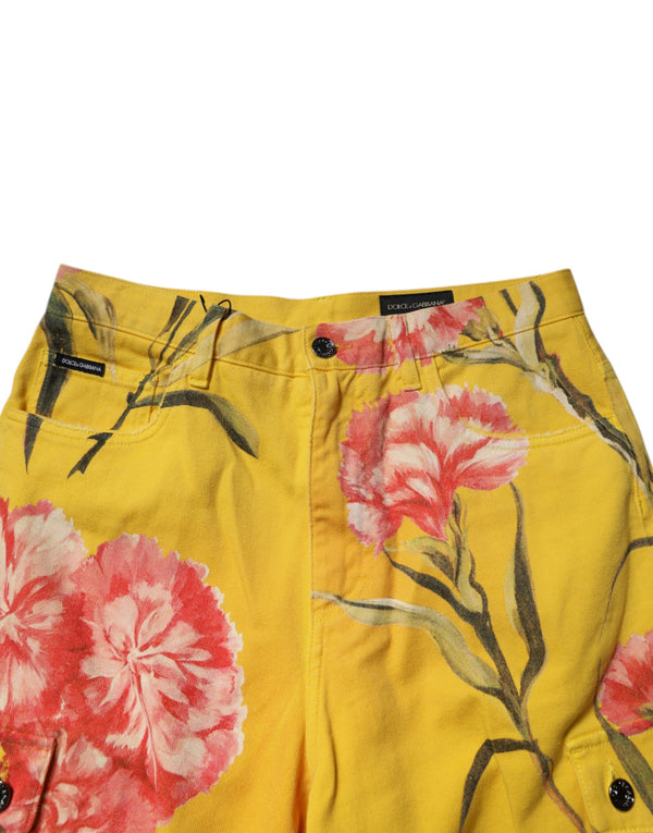 Dolce & Gabbana Yellow Floral Cargo Denim Men Bermuda Shorts