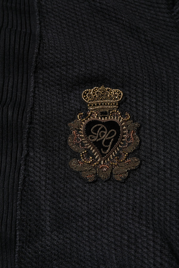 Dolce & Gabbana Black Heraldic Silk Buttoned Pullover Sweater