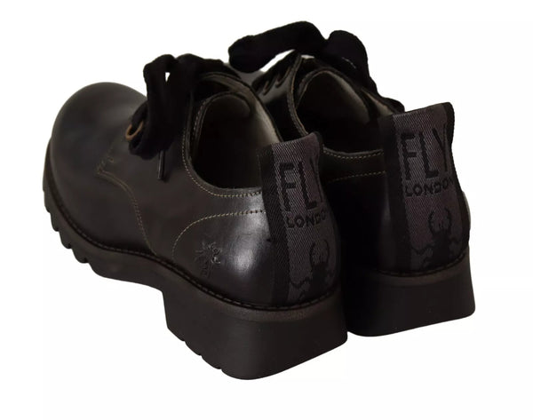 FLY LONDON Black Leather Low Top Lace Up Women Oxford Shoes