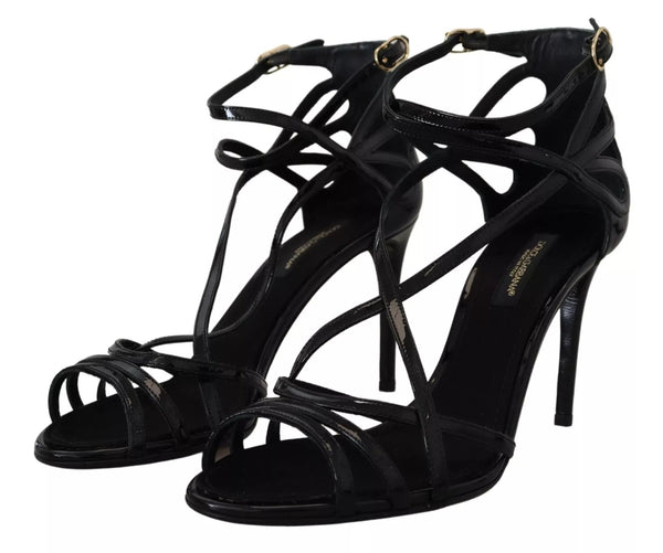 Dolce & Gabbana Black Leather Stiletto Heels Sandals Shoes