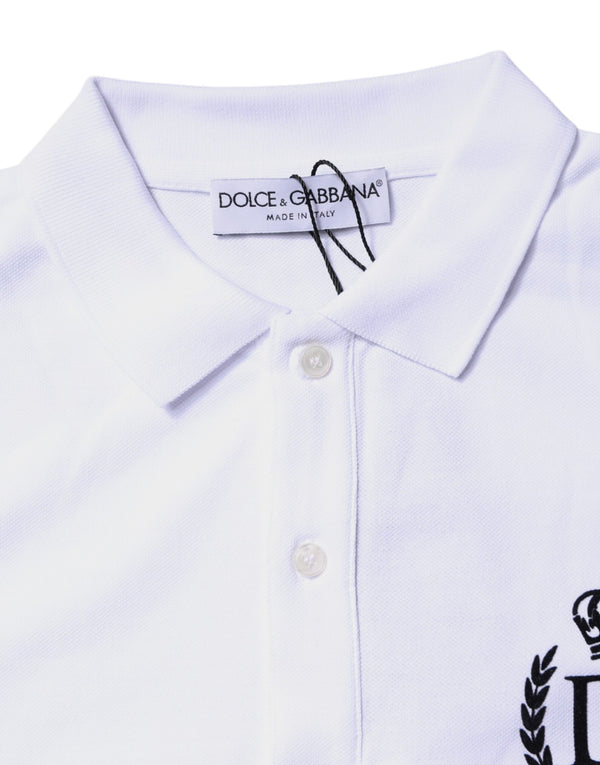 Dolce & Gabbana White Cotton Crown Collared Men Polo T-shirt