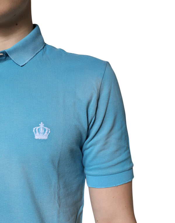 Dolce & Gabbana Blue Cotton Crown Collared Men Polo T-shirt