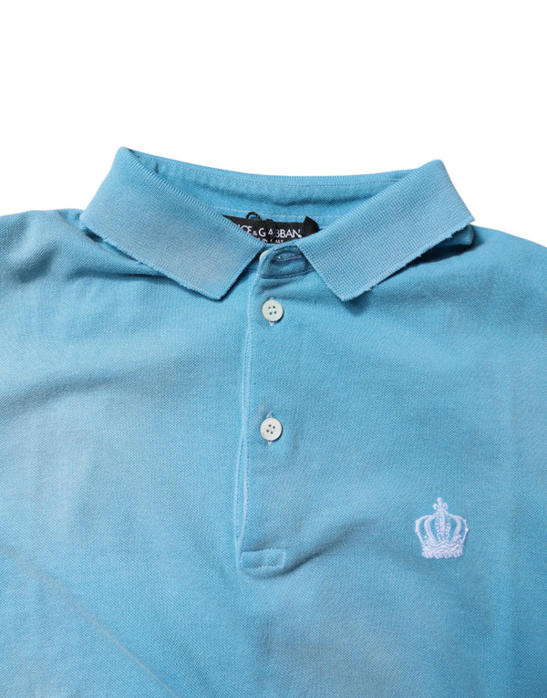 Dolce & Gabbana Blue Cotton Crown Collared Men Polo T-shirt